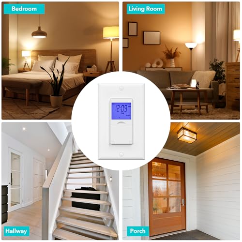 BN-LINK 7 Day Programmable in-Wall Timer Switch for Lights, Digital Light Switch Timer Indoor, Single Pole and 3 Way (Compatible with SPDT) Both Use, Neutral Wire Required, Blue Backlight, ETL Listed - Image 5
