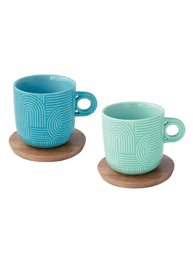 إيزي لايف تيك ايه لووب طقم فنجان وصحن متوافق مع غسالة الصحون قطعتين أزرق وأخضر 250 مل R1780#TLO1