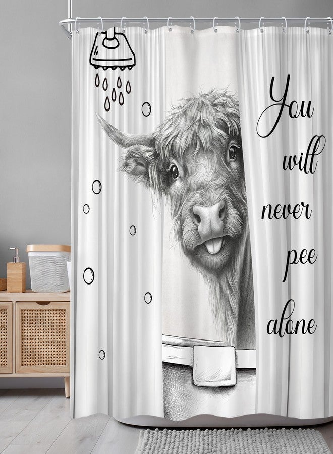 Newsely Funny Highland Cow Shower Curtain 72Wx72L Inch Black and White Rustic Farmhouse Cute Bubbles in the Bathtub Children Bathroom Set Humorous Waterproof Bath Decoration Accessories Home Decor - Image 2