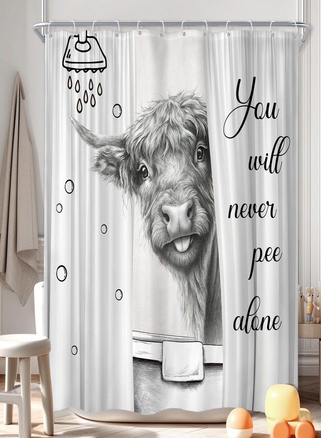 Newsely Funny Highland Cow Shower Curtain 72Wx72L Inch Black and White Rustic Farmhouse Cute Bubbles in the Bathtub Children Bathroom Set Humorous Waterproof Bath Decoration Accessories Home Decor - Image 1
