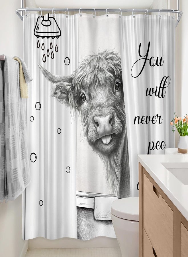 Newsely Funny Highland Cow Shower Curtain 72Wx72L Inch Black and White Rustic Farmhouse Cute Bubbles in the Bathtub Children Bathroom Set Humorous Waterproof Bath Decoration Accessories Home Decor - Image 4