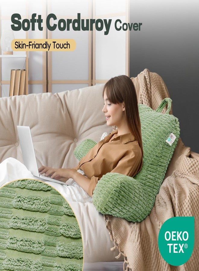 LUISOF 21" Higher Large Reading Pillow for Bed Adult, Back Pillow for Bed Sitting Up with Memory Foam Back Support with Arms Rest for Couch Chair Sage Green - Image 5