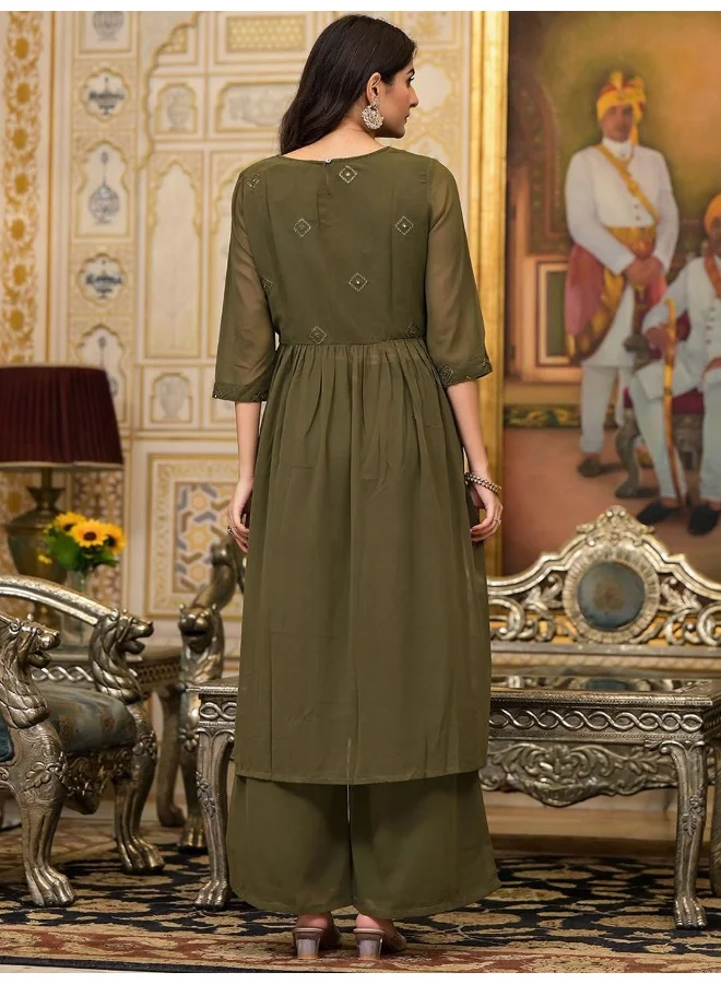 AKS AKS Couture Women Ethnic Motifs Embroidered Pleated Sequinned Kurta & Palazzos & Dupatta