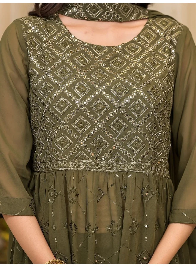 AKS AKS Couture Women Ethnic Motifs Embroidered Pleated Sequinned Kurta & Palazzos & Dupatta