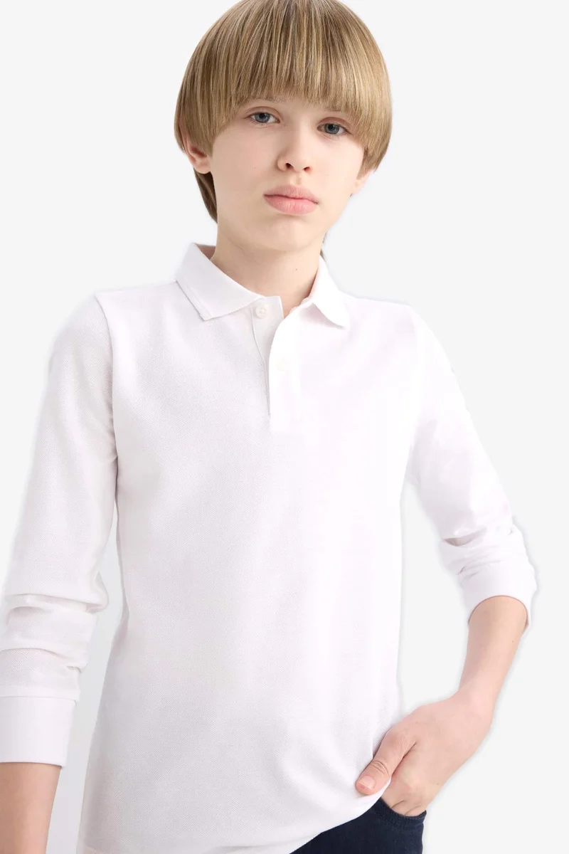 ديفاكتو Boy Pique Long Sleeve Polo T-Shirt