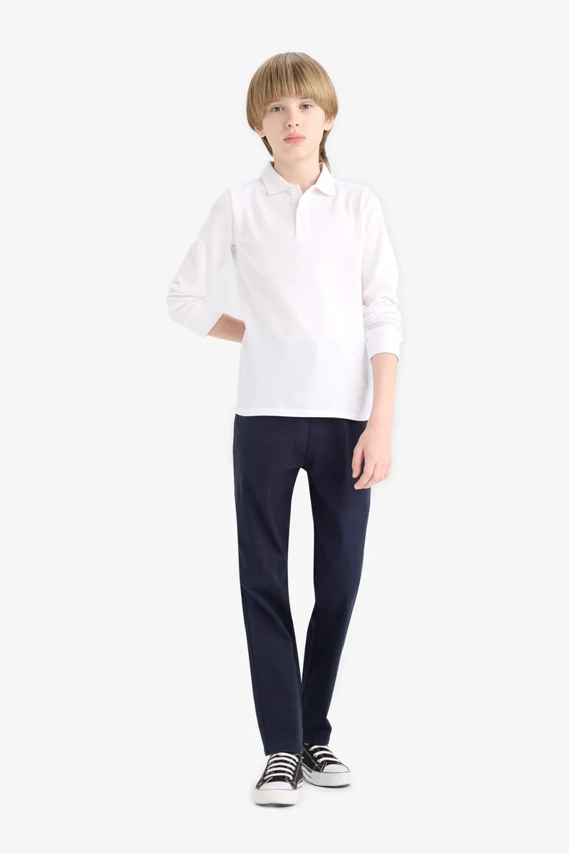 ديفاكتو Boy Pique Long Sleeve Polo T-Shirt