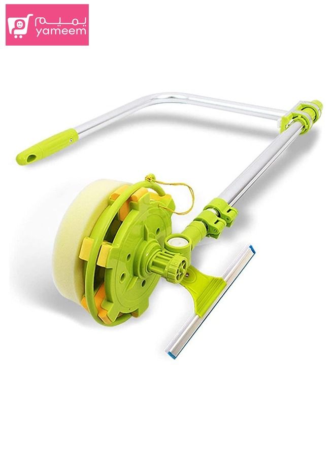 ياميم منظف النوافذ التلسكوبي مجموعة أدوات تنظيف الزجاج ذات الوجهين لتمديد رأس الغسيل بعمود وممسحات وإسفنج - Image 3