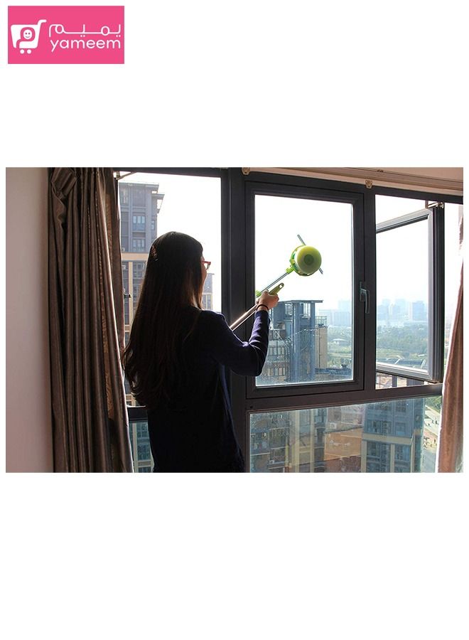 ياميم منظف النوافذ التلسكوبي مجموعة أدوات تنظيف الزجاج ذات الوجهين لتمديد رأس الغسيل بعمود وممسحات وإسفنج - Image 2