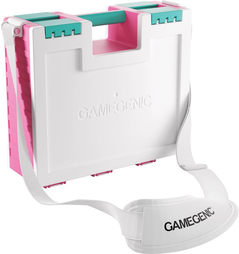 Gamegenic Game Castle - All-in-One Double-Sided Storage Case for Cards and Gaming Accessories, 19 Removable Trays in 5 Sizes, Ideal for Cards, Tokens, Dice and Tools, Pink/White/Teal Color, Made - Image 1
