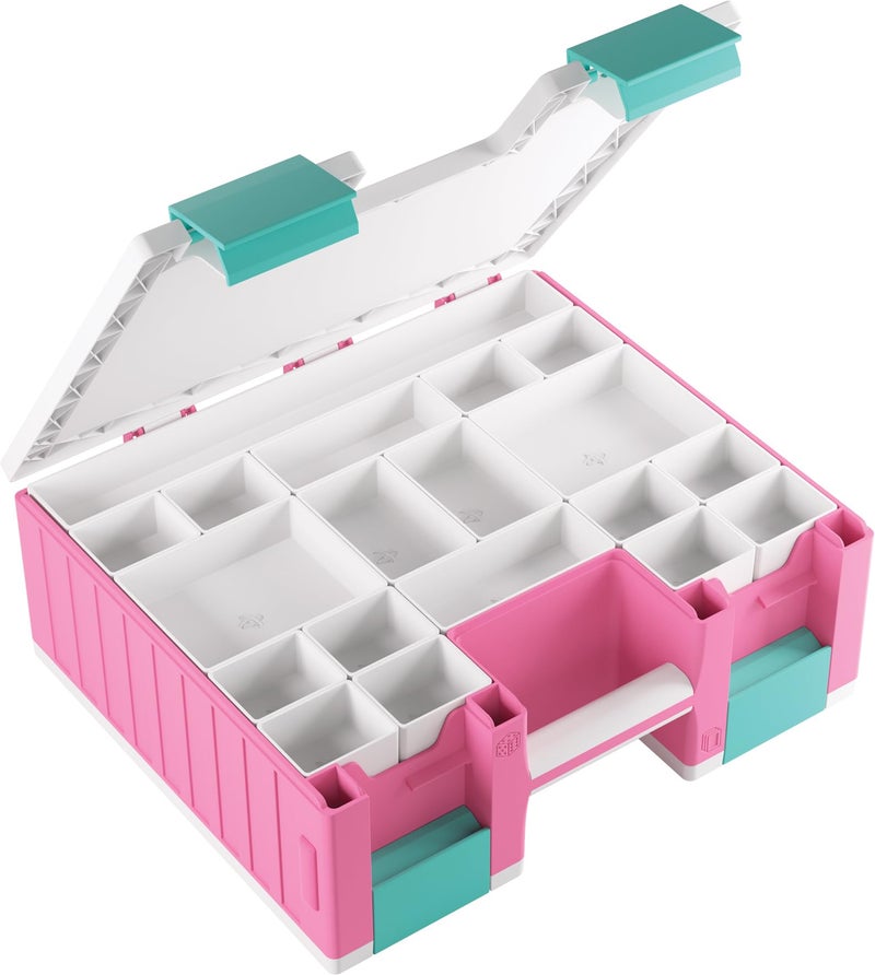 Gamegenic Game Castle - All-in-One Double-Sided Storage Case for Cards and Gaming Accessories, 19 Removable Trays in 5 Sizes, Ideal for Cards, Tokens, Dice and Tools, Pink/White/Teal Color, Made - Image 3