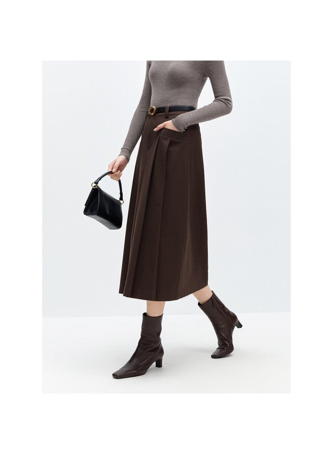 Waxbird A-line Long Skirt] Winter Women's Mid-length High-waist Pleated Skirt Season Commuter Loose A-line Skirt Multi-color - Image 3