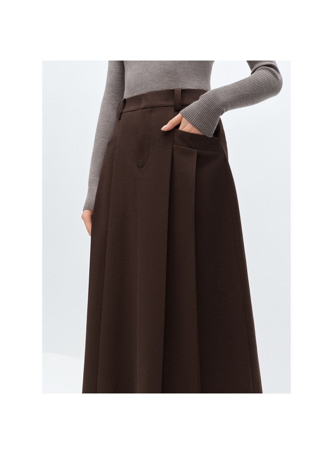 Waxbird A-line Long Skirt] Winter Women's Mid-length High-waist Pleated Skirt Season Commuter Loose A-line Skirt Multi-color - Image 5