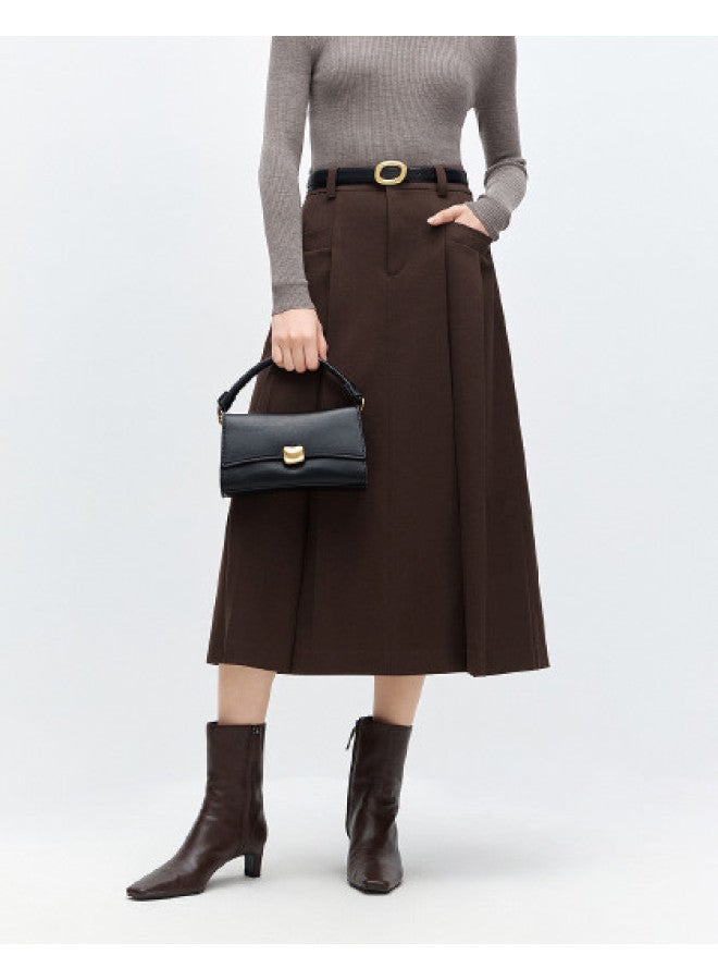 Waxbird A-line Long Skirt] Winter Women's Mid-length High-waist Pleated Skirt Season Commuter Loose A-line Skirt Multi-color - Image 1