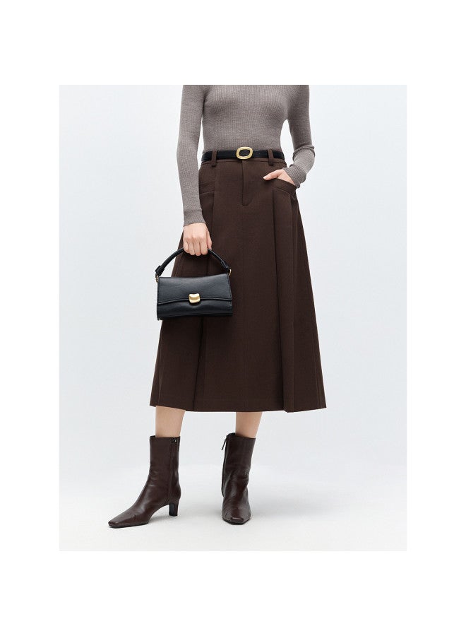 Waxbird A-line Long Skirt] Winter Women's Mid-length High-waist Pleated Skirt Season Commuter Loose A-line Skirt Multi-color - Image 2