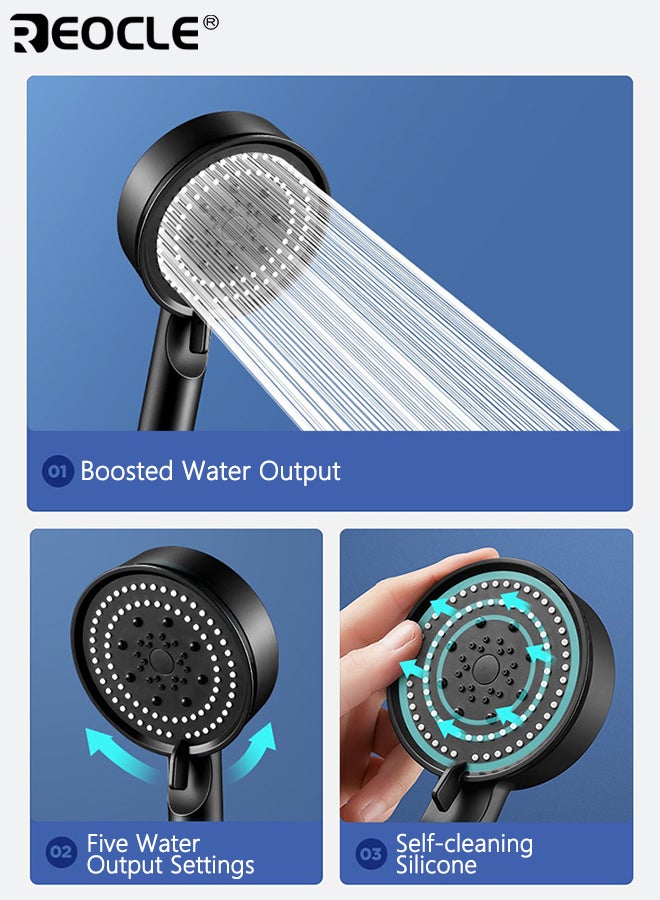 ريوكل رأس دش يدوي بخمس وضعيات دش عالي الضغط مع خرطوم PVC معزز ثقيل بطول ١.٥ متر ملحق حمام متعدد الوظائف سهل التركيب مناسب لجميع التركيبات - Image 5