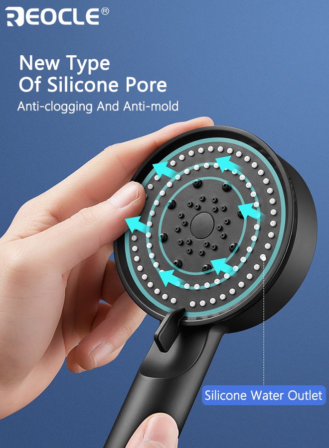 ريوكل رأس دش يدوي بخمس وضعيات دش عالي الضغط مع خرطوم PVC معزز ثقيل بطول ١.٥ متر ملحق حمام متعدد الوظائف سهل التركيب مناسب لجميع التركيبات - Image 2