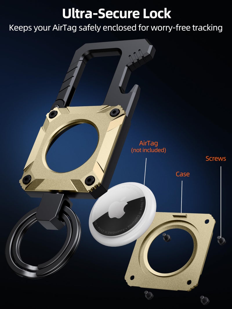 ExtreLife Air Tag Keychain with Carabiner, Heavy Duty Keychain Bottle Opener, Waterproof, Scratch Resistant,Secure Lock, Protective for AirTag Keychains Accessory for Keys, Pets, Luggage, & More -Champagne Gold - Image 3
