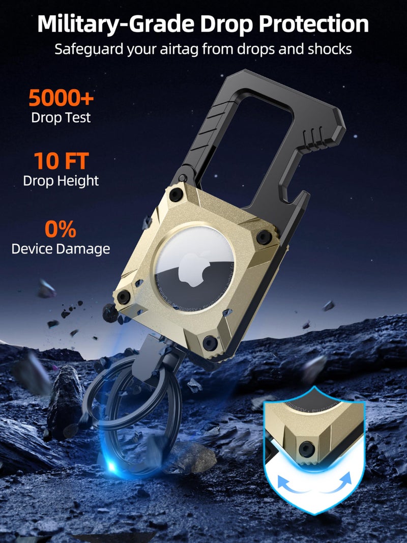 ExtreLife Air Tag Keychain with Carabiner, Heavy Duty Keychain Bottle Opener, Waterproof, Scratch Resistant,Secure Lock, Protective for AirTag Keychains Accessory for Keys, Pets, Luggage, & More -Champagne Gold - Image 4