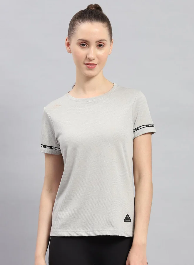 Rock.it Women Grey Solid Round Neck Short Sleeve Top