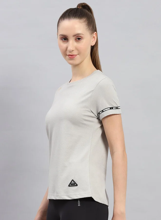 Rock.it Women Grey Solid Round Neck Short Sleeve Top