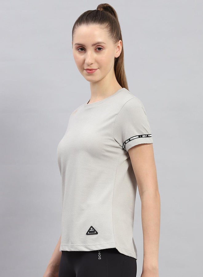 Rock.it Women Grey Solid Round Neck Short Sleeve Top - Image 2