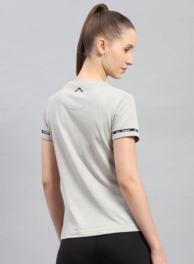 Rock.it Women Grey Solid Round Neck Short Sleeve Top - Image 4