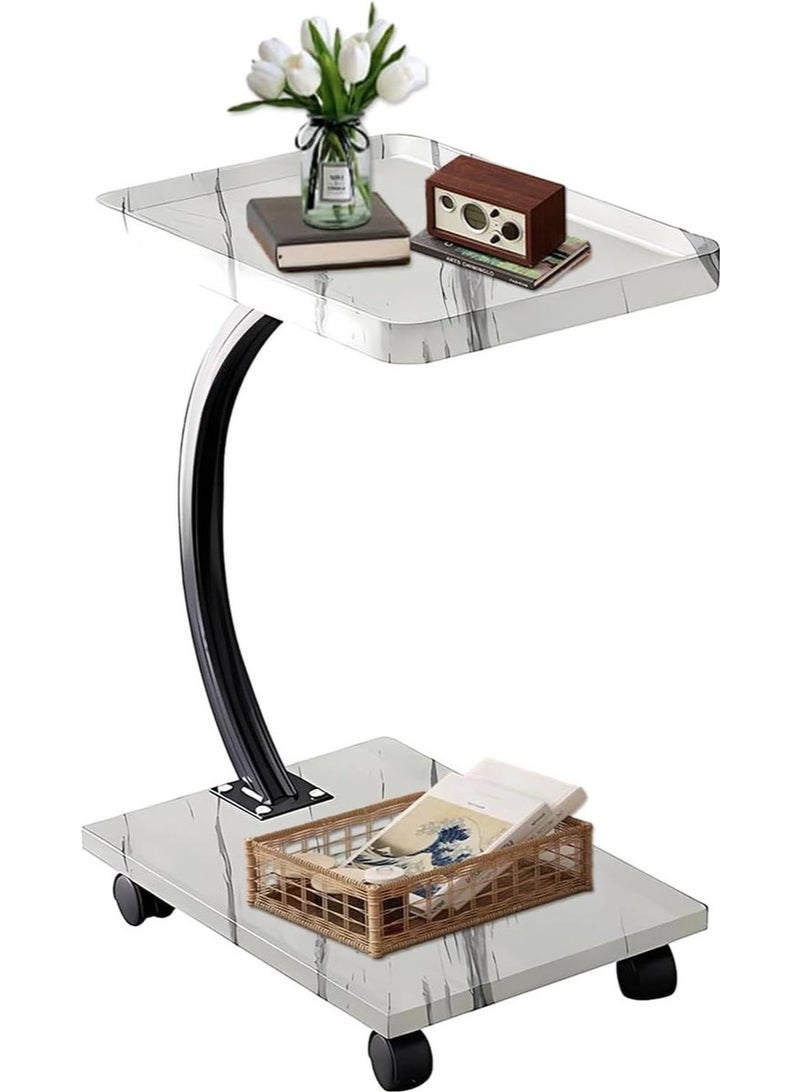 DubaiGallery Contemporary rolling laptop table with marble pattern top and base, curved steel support, easy glide casters, versatile for sofa, bed, office tasks, minimalist décor lovers, seeking, modern, functional, stylish, furniture. - Image 1