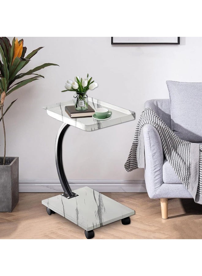 DubaiGallery Contemporary rolling laptop table with marble pattern top and base, curved steel support, easy glide casters, versatile for sofa, bed, office tasks, minimalist décor lovers, seeking, modern, functional, stylish, furniture. - Image 4