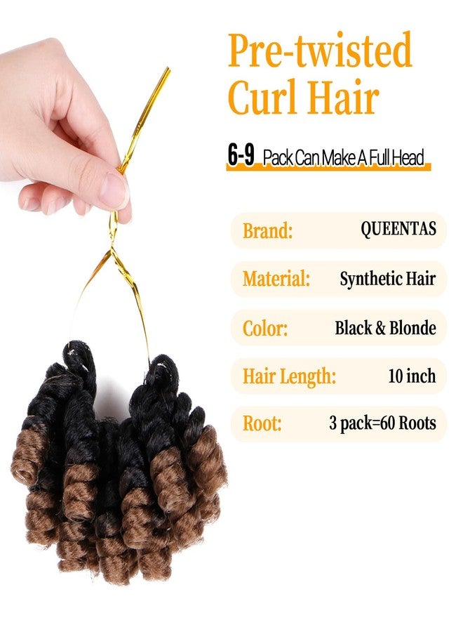 QUEENTAS 3 Packs 10 inch Short Crochet Hair for Black Women Prelooped 8mm Wand Curl Synthetic Jamaican Bounce Crochet Curly Afo Passion Twist Hair Extensions Braids(Black to Blonde) - Image 2