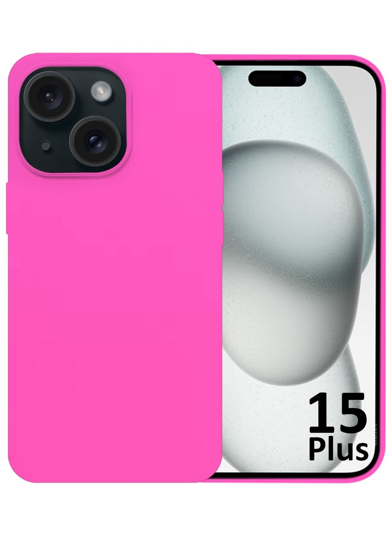 Silicone Case Cover for Apple iPhone 15 Plus, Slim Protective Cover with Microfiber Lining, Drop Protection - Hot Pink - Image 2