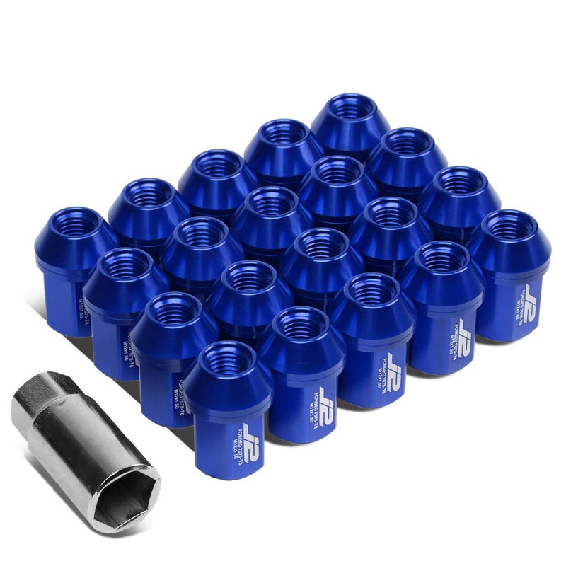 J2 Engineering 7075 Aluminum Blue M12 x 15 20Pcs L 35mm Close End Lug Nut wSocket Adapter
