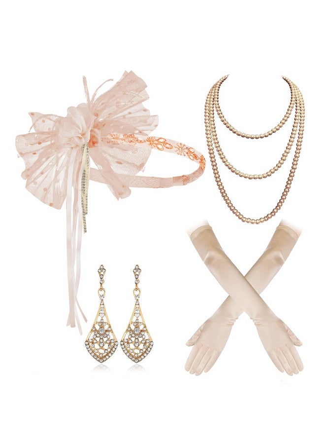 Cizoe Flapper Accessories For Women,Great Gatsby 1920S Peacock Headpiece Flapper Headband Beads Gloves(Champagne) - Image 1
