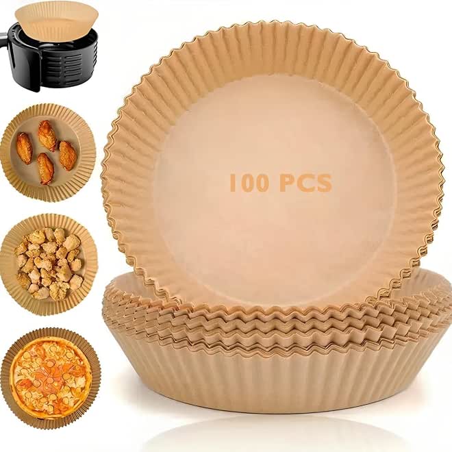HEXAR Air Fryer Disposable Paper Liner Food Grade Parchment Liners Non-Stick Air Fyer Parchment Paper, Oil Resistant, Disposable Paper Air Fryer Baking Roasting Microwave (100, 20cm Round)