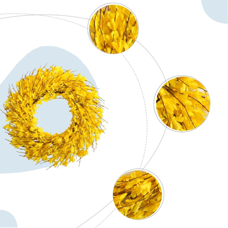 Bibelot 22inch Artificial Forsythia Flower Wreaths Spring Summer Fall Wreath Silk Leaves Wreath for Front Door Wreaths Porch Farmhouse Patio Garden Home Decor (yellow) - Image 3