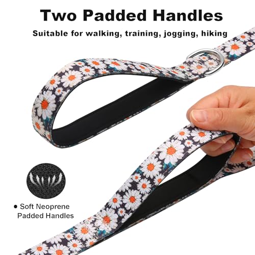 Fidohug 6ft Dog Leash with Two Padded Handles, Heavy Duty Strong Nylon Pet Leash with Soft Neoprene Handle for Small Medium Large Dogs, Daisy - Image 2