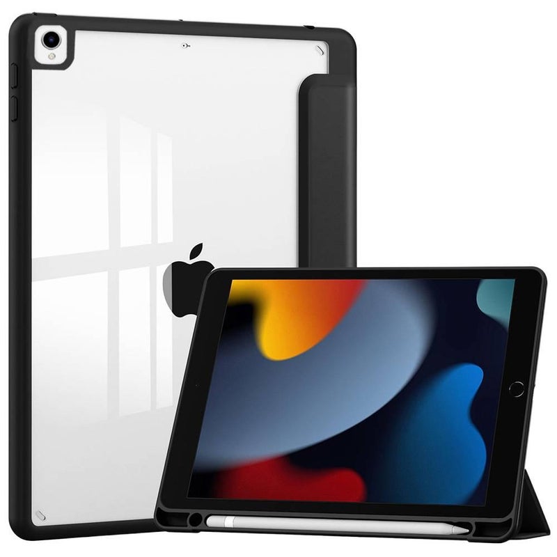 DGG Black Transparent Clear Back iPad Case for iPad 10th Gen / iPad 10.2 with Pencil Holder - Image 1