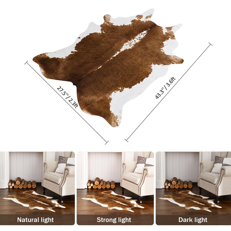 HOMORE Cowhide Rug, Cute Cow Print Rug for Living Room Faux Cow Hide Animal Print Carpet for Bedroom Office Table, 3.6 x 2.3 Feet, Khaki Brown - Image 2