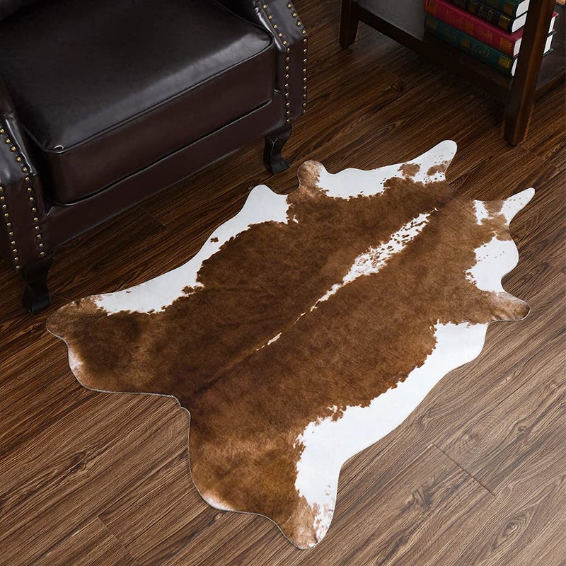 HOMORE Cowhide Rug, Cute Cow Print Rug for Living Room Faux Cow Hide Animal Print Carpet for Bedroom Office Table, 3.6 x 2.3 Feet, Khaki Brown - Image 1
