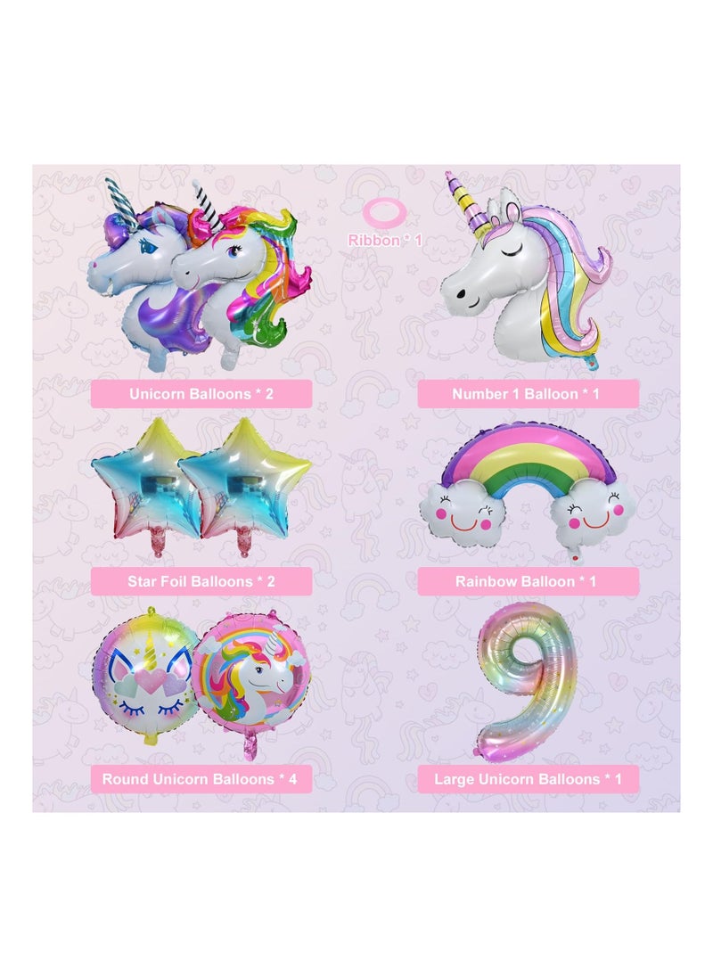 Unicorn Balloons 9th Birthday Decorations for Girls Party Decoration Number with Foil Girl Theme Supplies 10 Pcs - Image 4