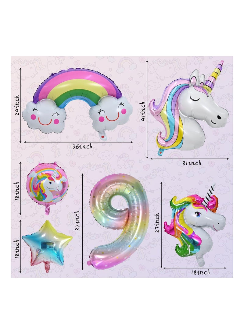 Unicorn Balloons 9th Birthday Decorations for Girls Party Decoration Number with Foil Girl Theme Supplies 10 Pcs - Image 5