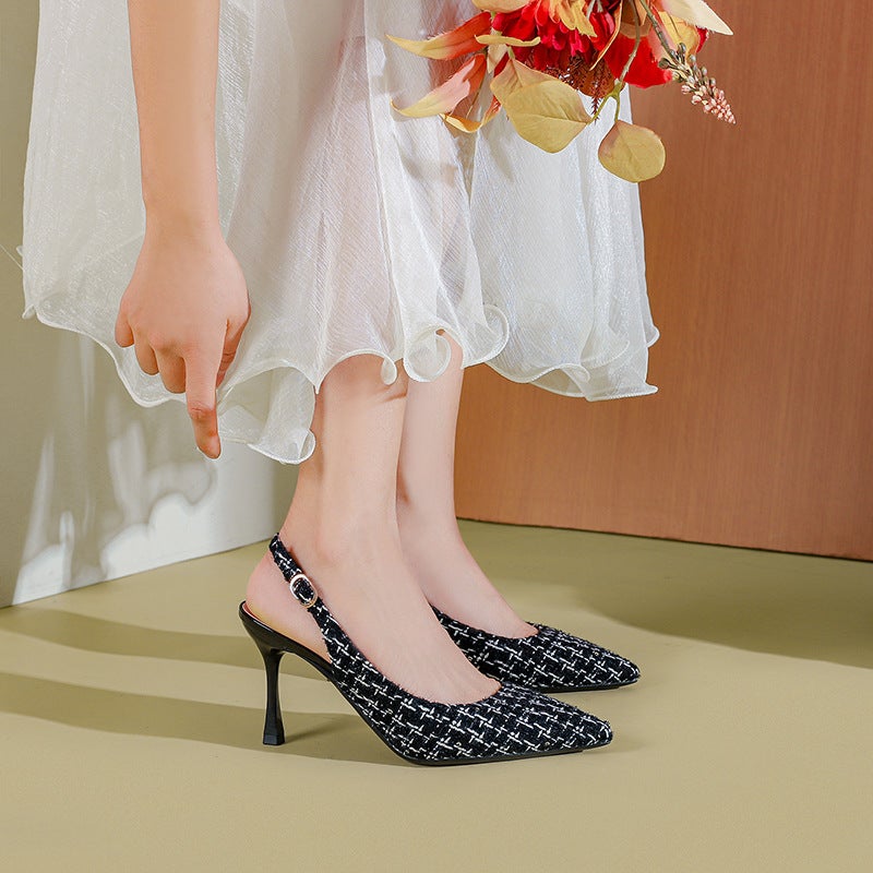 31-44 Size Small Chanel Style High Heels Stiletto Heel Pointed Shallow Mouth Empty Sandals Wrapped Top All-Match Single-Layer Shoes For Women - Image 5