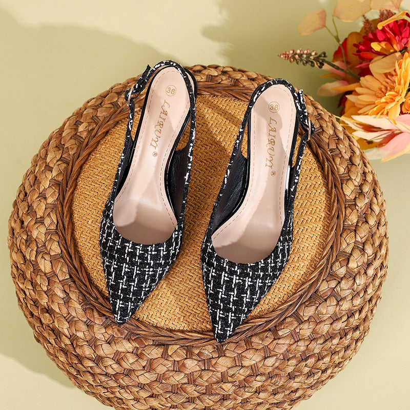 31-44 Size Small Chanel Style High Heels Stiletto Heel Pointed Shallow Mouth Empty Sandals Wrapped Top All-Match Single-Layer Shoes For Women - Image 1
