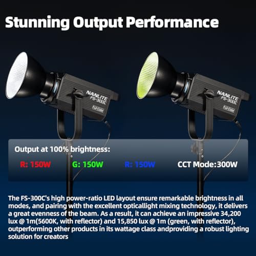 NANLITE FS300C RGB Continuous Video Light2500K to 7500K Color Temperature34200 lux 1m with Reflector Support APP ControlQuiet Cooling for interviews Video Recording - Image 3