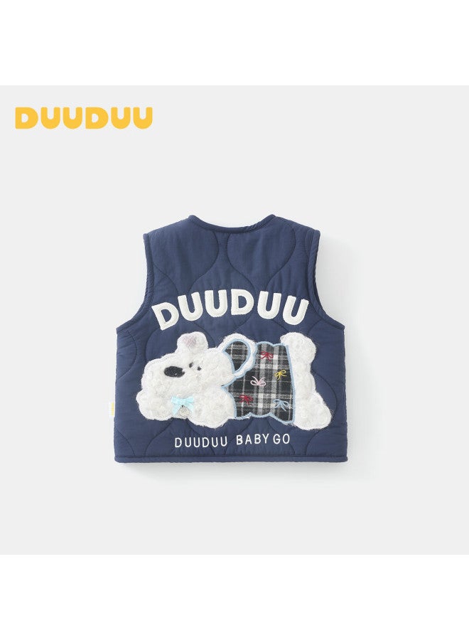 Duuduu Baby Clothes Autumn Winter Fleece Vest Toddler Thick Cartoon Warm Sleeveless Jacket Blue 100 - Image 2