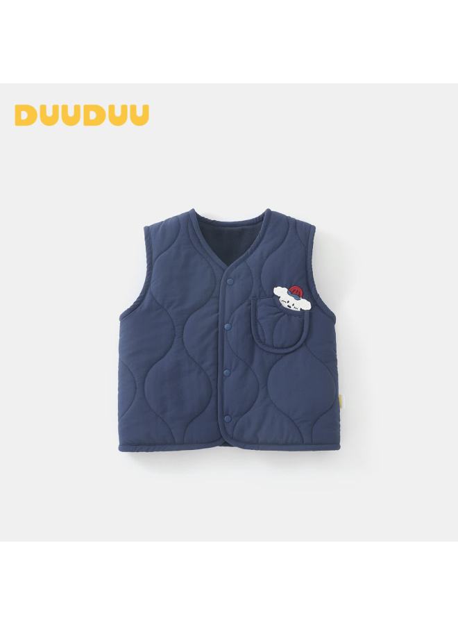 Duuduu Baby Clothes Autumn Winter Fleece Vest Toddler Thick Cartoon Warm Sleeveless Jacket Blue 100 - Image 1