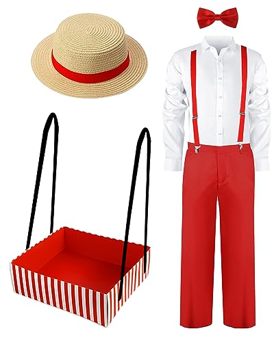 Newcotte 6 Pcs Halloween Waiter Costume for Men,1950s Popcorn Vendor Costume for Adult Movie Night Circus(Small) - Image 3