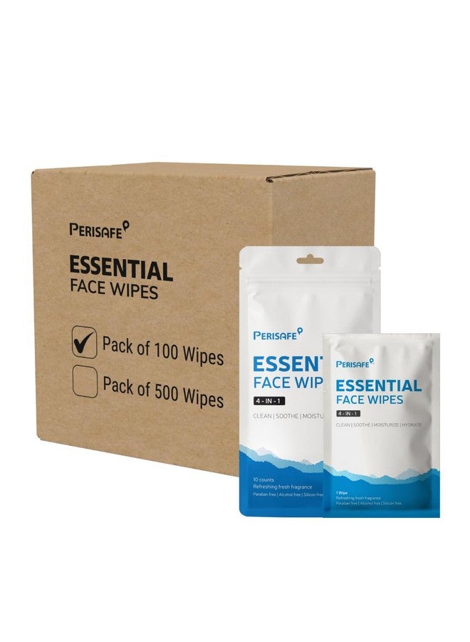 perisafe PERISAFE Essential Face Wipes Individually wrapped Sachet | 4-IN-1 | pH Balanced | Free from Alcohol, Paraben, Silicon |Pack of 100 Wipes - Image 1