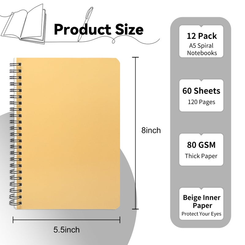 Miikoul 12 Pack A5 Spiral Lined Notebooks  8.3"" X 5.5""  60 Sheets/120 Pages Wide Ruled Notebook Spiral Journals Bulk Paper Cover Notepad 12 Colors For Students Taking Class Notes Home Office Gift - Image 2