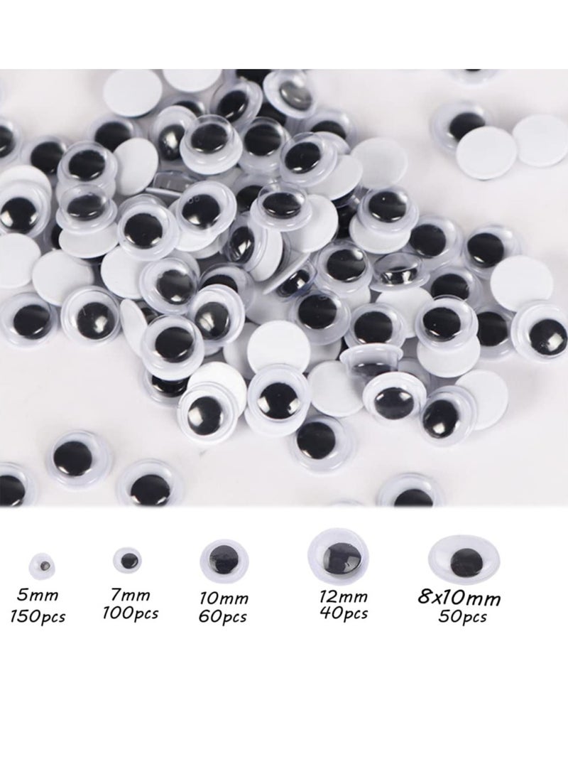 Daytoyz - Googly Eyes Self Adhesive Craft Eyes, 400PCS Stick On Wiggle Eyes Plastic Sticky Wobbly Eyes, 5-12mm Round Doll Eyes for DIY Scrapbooking Toy Accessories Children Kid Craft Arts (Black) - Image 1