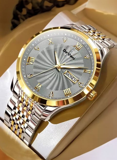 Men Wrist Watch Stainless Steel Analog With Calendar Luminous